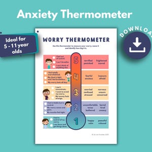 Anxiety Thermometer PRINTABLE for Kids | Worry 5 Point Scale to Identify Anxious Feelings | Recognise Emotions | INSTANT DOWNLOAD