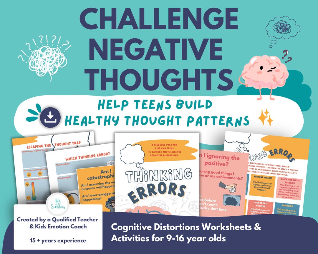 Cognitive Distortions Worksheets: CBT Thinking Errors Resource ...