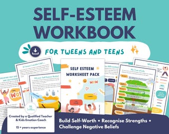 Self Esteem Worksheets for Teens, Confidence & Self Worth Workbook for Tweens, Positive Self Image Activities PDF