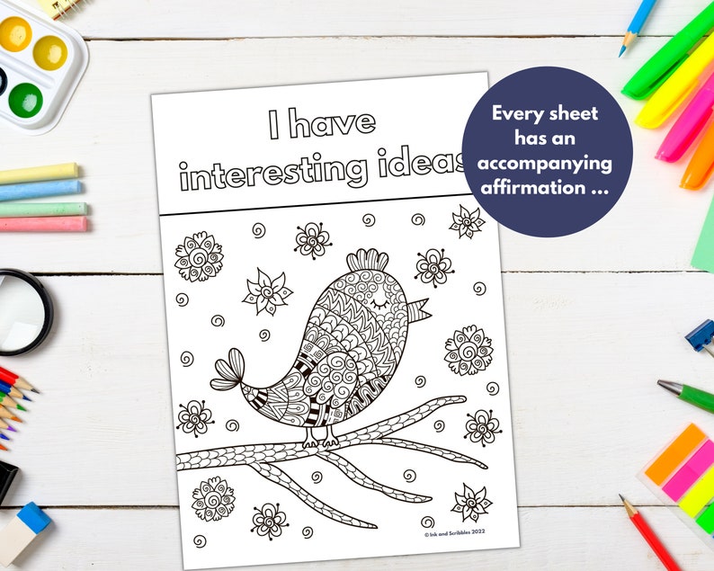 Affirmation Colouring Pages for Kids Mindful Kids Colouring Calm Down Activity Children's Positive Mindset Art Worksheets PRINTABLE image 4