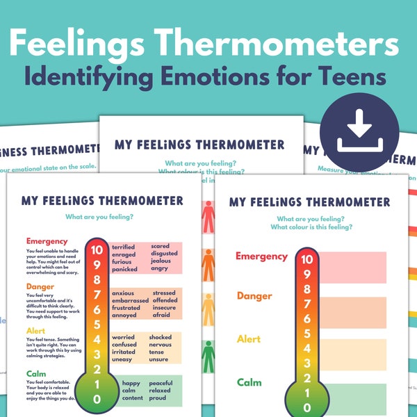 Feelings Thermometer PRINTABLE Scale for Kids and Teens | Emotion Thermometer | Emotional Recognition | Self Regulation