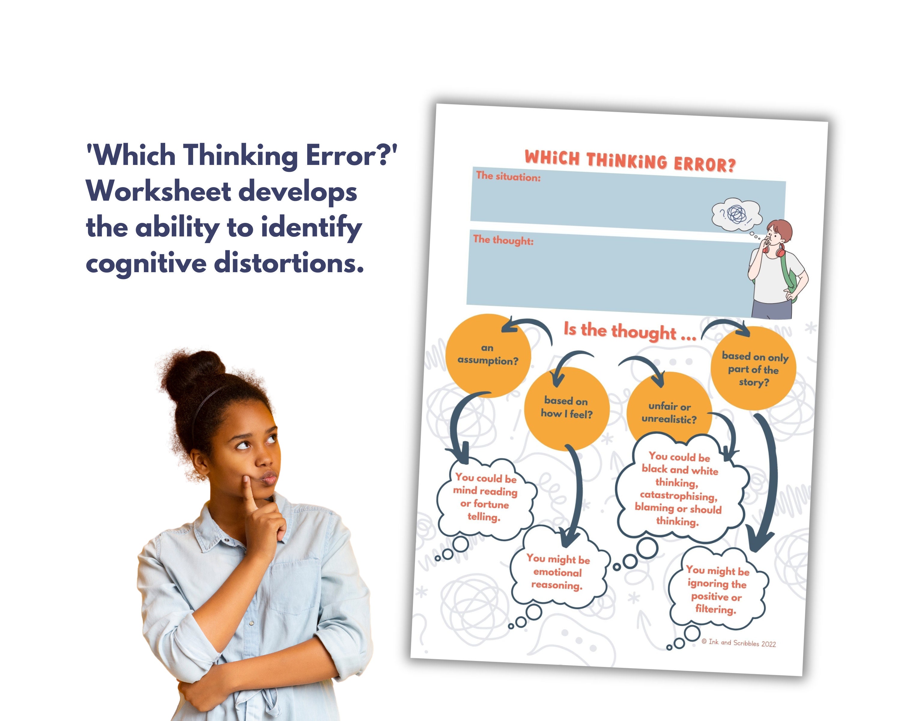 Cognitive Distortions Worksheets: CBT Thinking Errors Resource ...