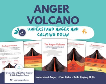 Schede di lavoro "Vulcano della rabbia" per bambini / Materiale stampabile per la gestione della rabbia / Attività di regolazione emotiva per bambini dai 6 ai 12 anni