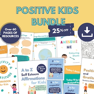 Positive Kids PRINTABLE Bundle | Affirmations, Positivity Cards, Gratitude, Coping Skills, Mindset, Workbook, Mental Health | DOWNLOAD