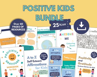 Positive Kids PRINTABLE Bundle | Affirmations, Positivity Cards, Gratitude, Coping Skills, Mindset, Workbook, Mental Health | DOWNLOAD