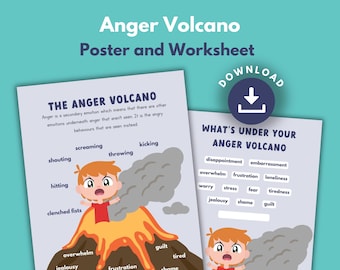 Anger Volcano Poster and Worksheet for Kids | Self Regulation Wall Print | Anger Management | Child Therapy Counselling Resource