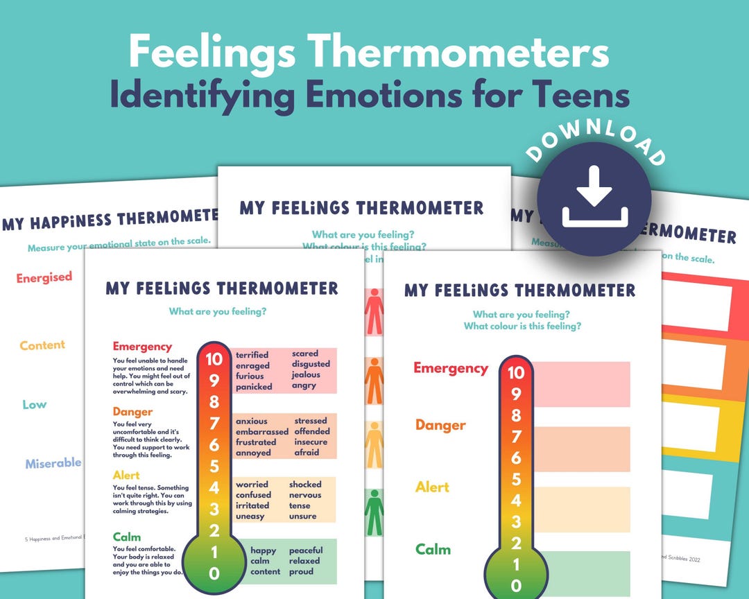 Feelings Thermometer PRINTABLE Scale for Kids and Teens | Emotion ...