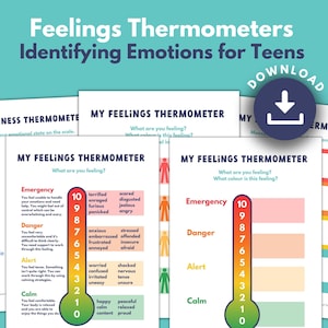 Feelings Thermometer PRINTABLE Scale for Kids and Teens | Emotion Thermometer | Emotional Recognition | Self Regulation
