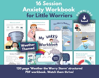 Child Anxiety Workbook Printable | 16‑Session CBT Program & Worry Worksheets for Kids | Coping Strategies