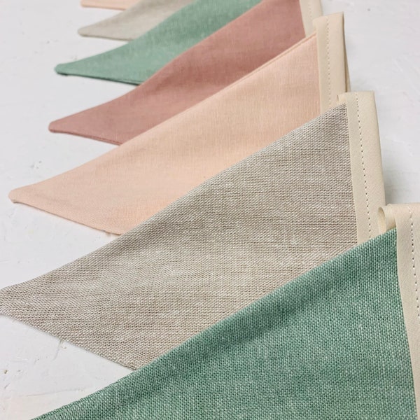 Linen Bunting - Home Decor - Fabric Bunting- Baby Shower - Girls Nursery - Wall Hanging - Baby Room - Blush Pink/Neutral Bunting