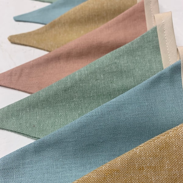 Linen Bunting - Duck Egg, Sage & Mustard - Fabric Bunting - Baby Shower - Nursery Decor - Wall Hanging - Baby Room - Linen Decor - Garland
