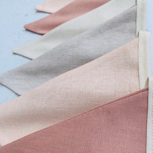 Linen Bunting - Home Decor - Fabric Bunting- Baby Shower - Girls Nursery - Wall Hanging - Baby Room - Blush Pink/Neutral Bunting - Garland