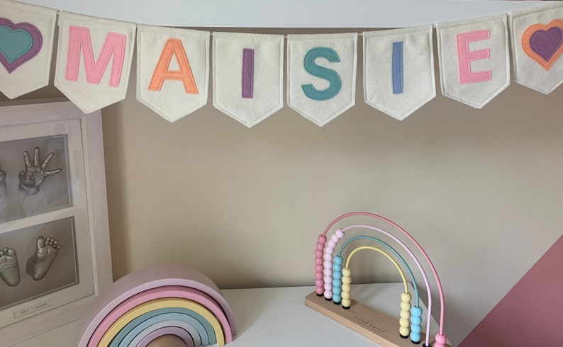 Name Banner Personalised Bunting Nursery Decor Felt Banner Party Decor Girls Bunting Birthday Decor Birthday Banner Felt Rainbow Mix