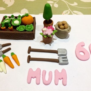 handmade edible fondant gardening vegetable allotment cake topper