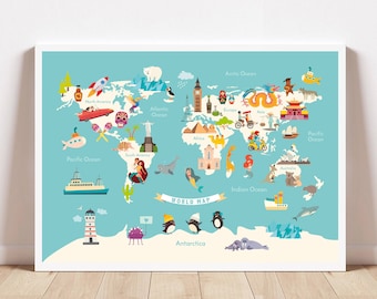 World Map Print, Limited Edition in 4 Colour Options