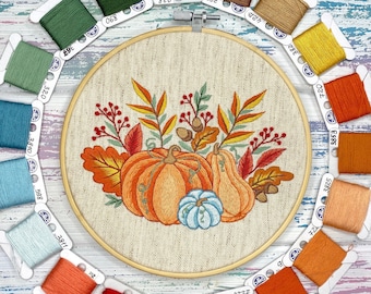Hand Embroidery Pattern Autumn Pumpkins | PDF Pattern + Complete Video Course and Tutorials for Beginners | Digital Download | 8 inch
