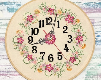 Spring Floral Clocks Hand Embroidery Pattern | Digital Download PDF | Contains Detailed Video Course and Instructions