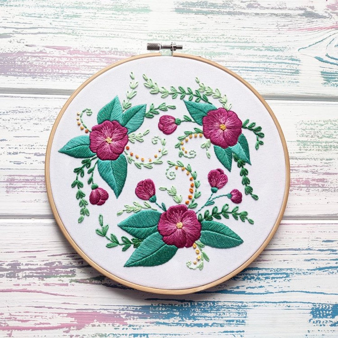 Magnolia Flower Wreath Hand Embroidery Pattern | Digital Download PDF ...