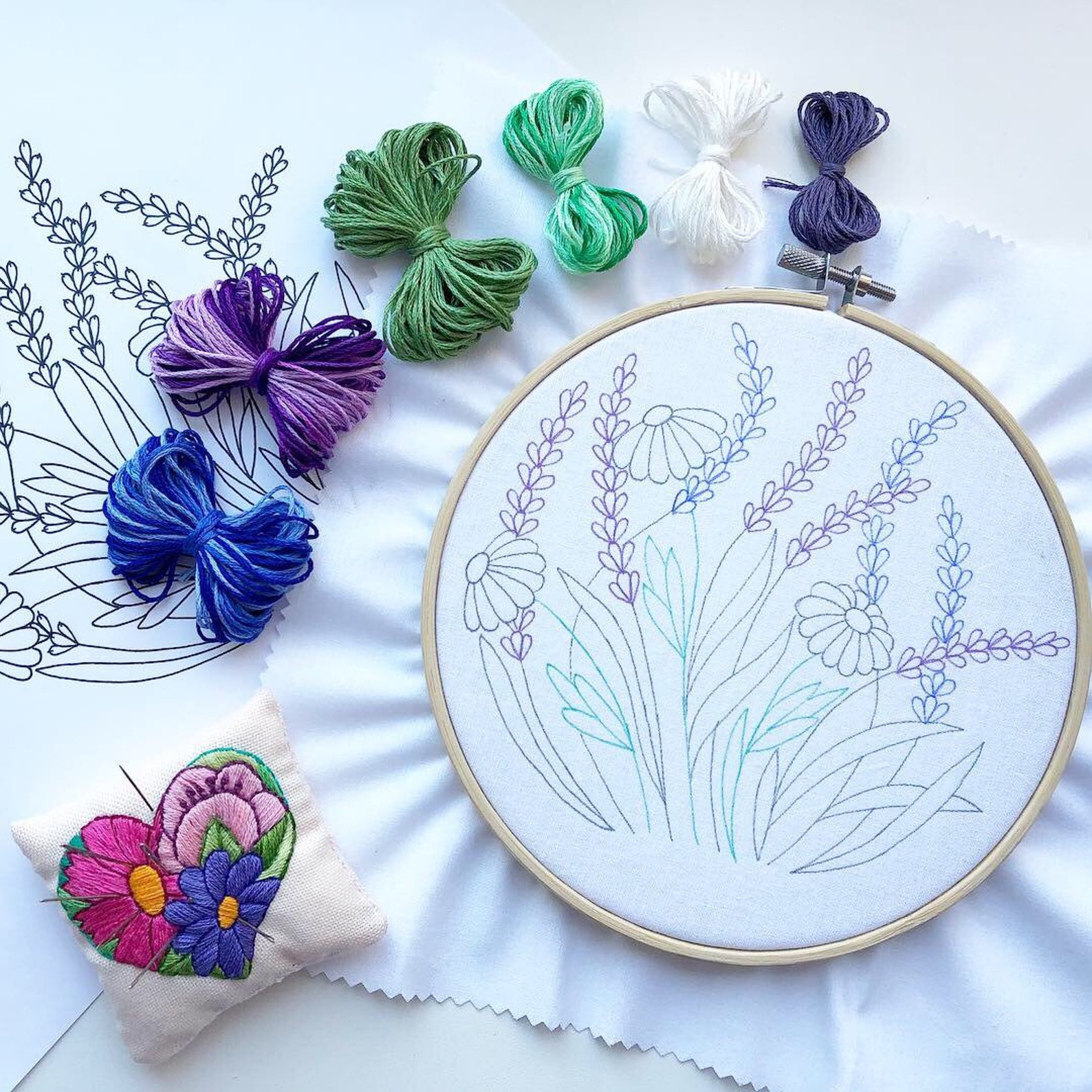 Hand Embroidery Pattern | Lavender and White Daisy | Digital Download ...