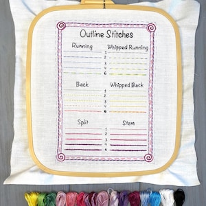 Outline Stitches Sampler Page | Stitch Sampler for Beginners, Hand Embroidery PDF Pattern + Video Tutorials | Embroidery Samplers Guide Book