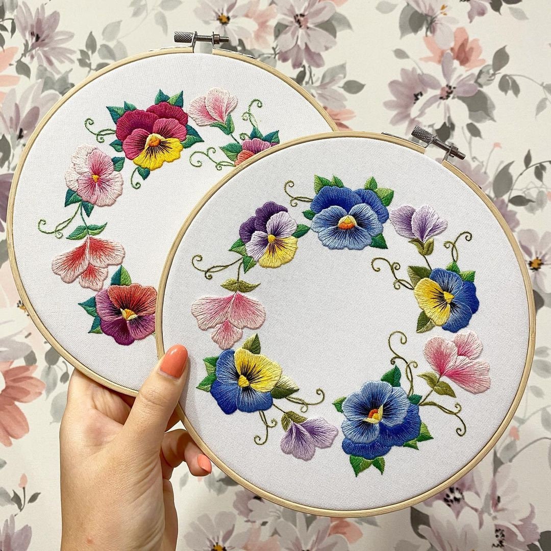 Spring Pansies Blue Version Hand Embroidery Pattern Digital Etsy UK