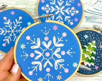 Set of 20 Snowflake Designs | Hand Embroidery Pattern PDF | Digital Download + Video Tutorials and Detailed Instructions for Beginners