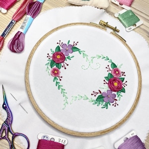 Hand Embroidery Pattern | Simple Floral Heart | PDF Digital Download + Video Tutorials and Detailed Instructions for Beginners
