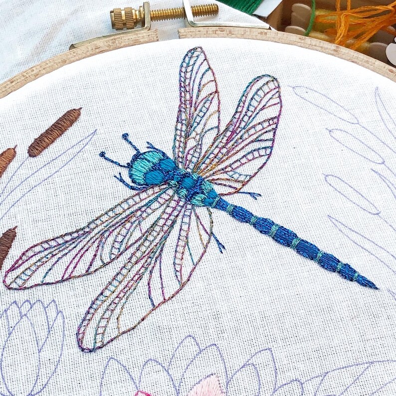 Dragonfly and Water Lily Hand Embroidery Pattern PDF Etsy