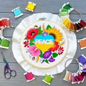 Peace for Ukraine Solidarity Stitch Along | Hand Embroidery Pattern + Video Course | Digital Download, PDF + Video Tutorial and Instructions