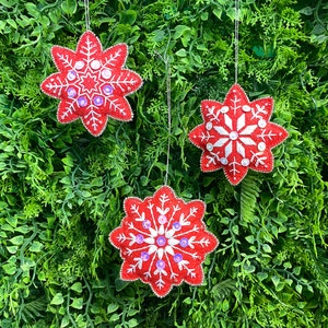 Set of 3 Snowflakes Christmas Ornaments | Hand Embroidery Pattern PDF | Digital Download + Video Tutorial and Instructions for Beginners