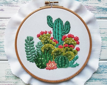 Handborduurpatroon - Cactussen en vetplanten | Digitale download-PDF | Bevat gedetailleerde instructies + complete video-tutorials