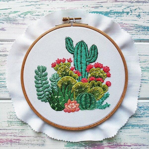 Hand Embroidery Pattern - Cactuses and Succulents | Digital Download PDF | Contains Detailed Instructions + Complete Video Tutorials