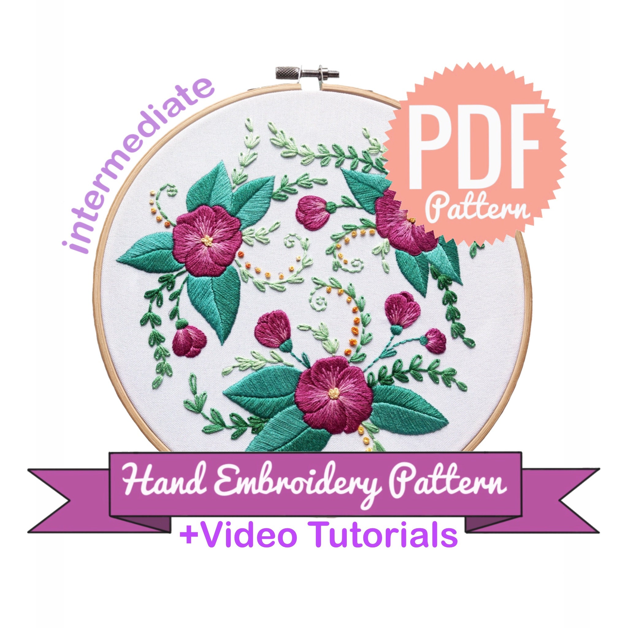 Magnolia Flower Wreath Hand Embroidery Pattern | Digital Download PDF ...