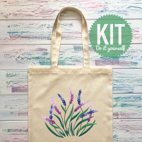 Eco Bag Hand Embroidery KIT - Lavender | Contains Detailed Instructions for Beginners and Video Tutorials