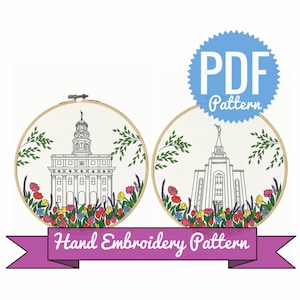 Mormon Temples Hand Embroidery Pattern | Digital Download PDF | Contains Detailed Tutorials for Beginners