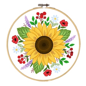 Sunflower and Summer Flowers Hand Embroidery Pattern | Digital Download PDF + Detailed Instructions for Beginners