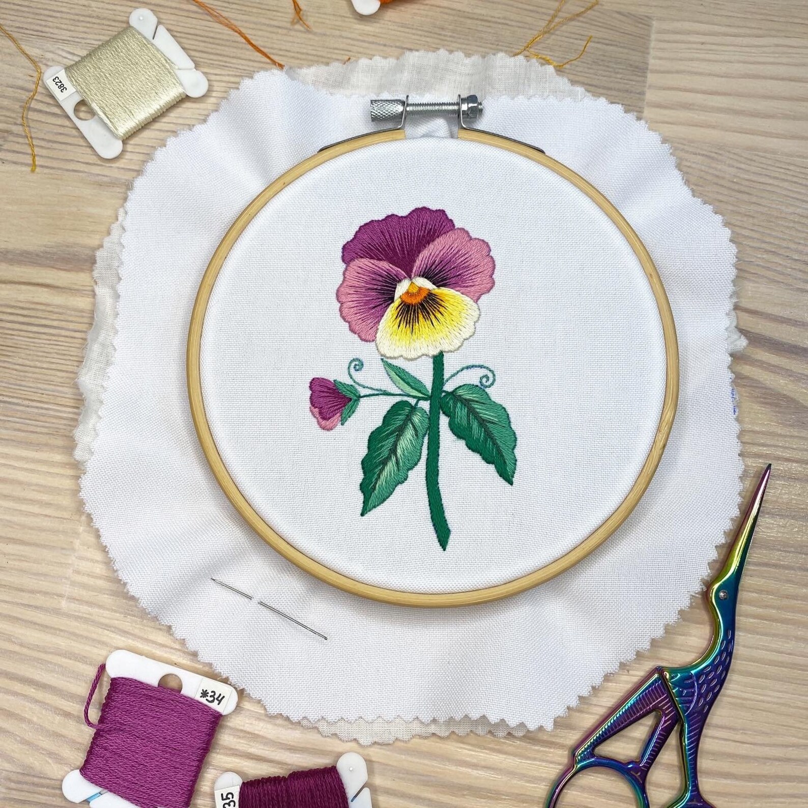 Hand Embroidery Pattern Pansy Miniature Digital Download Etsy
