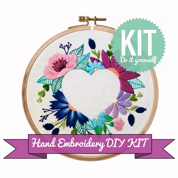 Floral Heart Negative Space - Hand Embroidery KIT | 7 inches | Contains Detailed Instructions for Beginners and Video Course