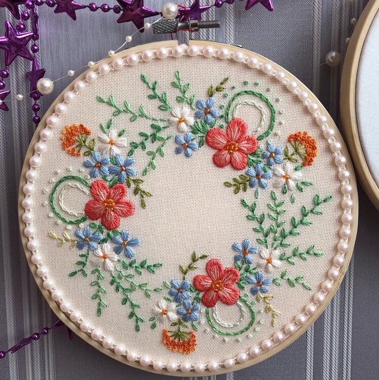 Spring Flower Wreath Hand Embroidery Pattern | Digital Download PDF ...