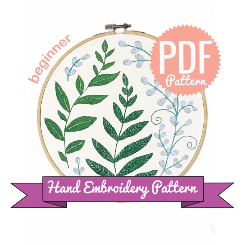 Green Leaves Hand Embroidery Pattern | Digital Download PDF | Contains ...