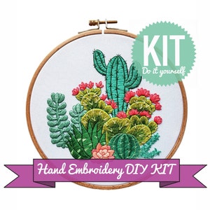 Hand Embroidery KIT | Cactuses and Succulents | Contains Detailed Instructions for Beginners + Complete Video Tutorials | 8 inches