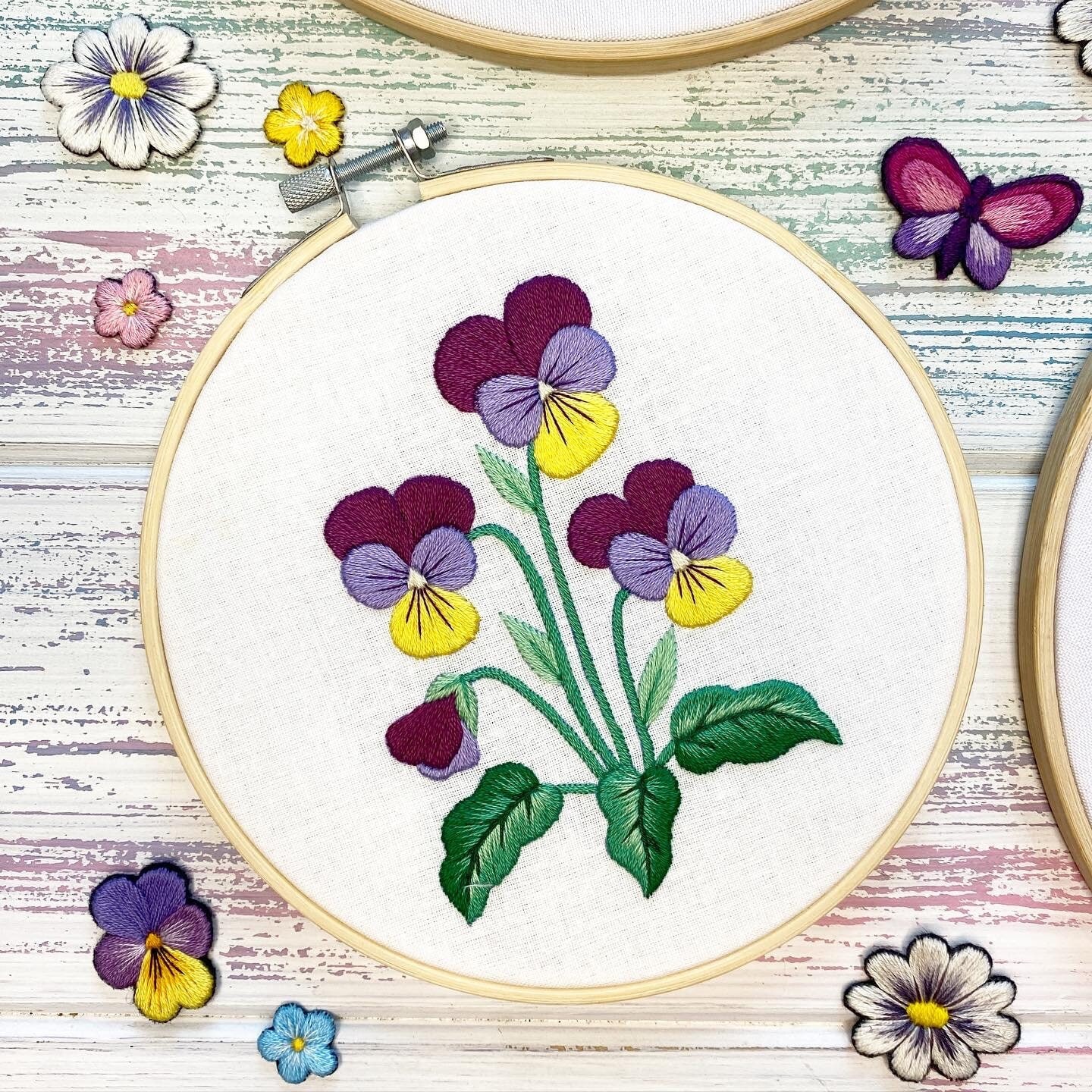 Spring Pansies Blue Version Hand Embroidery Pattern Digital 