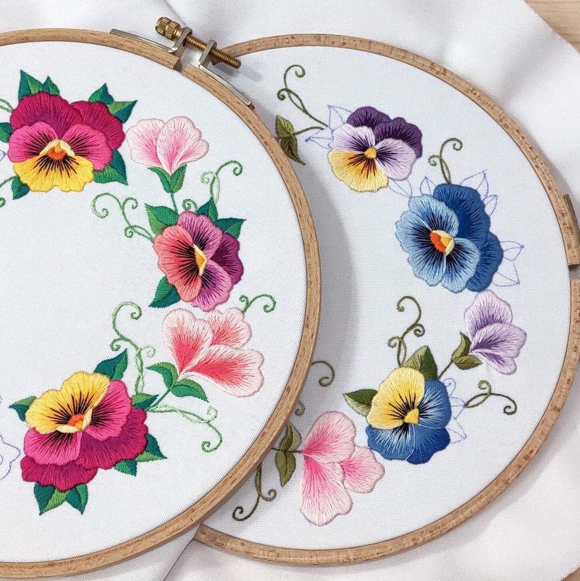 Spring Pansies Blue Version Hand Embroidery Pattern Digital Etsy