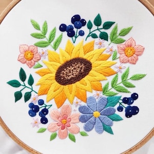 Sunflower Bouquet Hand Embroidery Pattern | Digital Download PDF + Detailed Instructions for Beginners