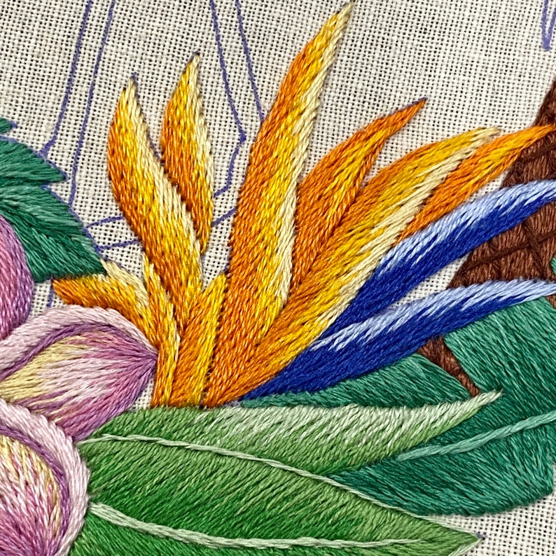 Hand embroidery pattern flamingo  tropical flowers  etsy