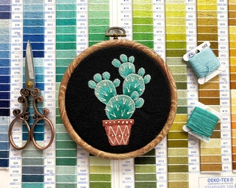 Kaktus im Blumentopf Handstickmuster | Digitaler Download PDF | Enthält eine detaillierte Anleitung + Video-Tutorials, Zimmerpflanzen