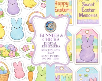 Peeps Easter Ephemera Pack | Bunny Chick Die Cuts, Tags (Digital Download)