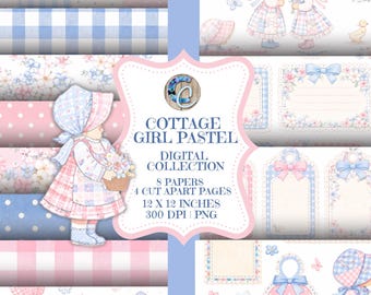Cottage Girl Pastel Digital Collection – 12x12 Digital Papers + Ephemera