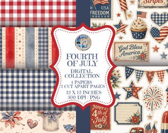 Fourth of July Digital Collection – 12x12 Digital Papers + Ephemera