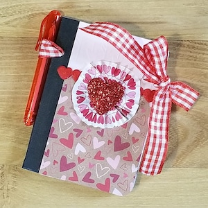 Valentine Gift/ Altered Mini Composition Notebook/Red and Pink Hearts/Teacher Gift/Gift for Her/Valentine&#39;s Day